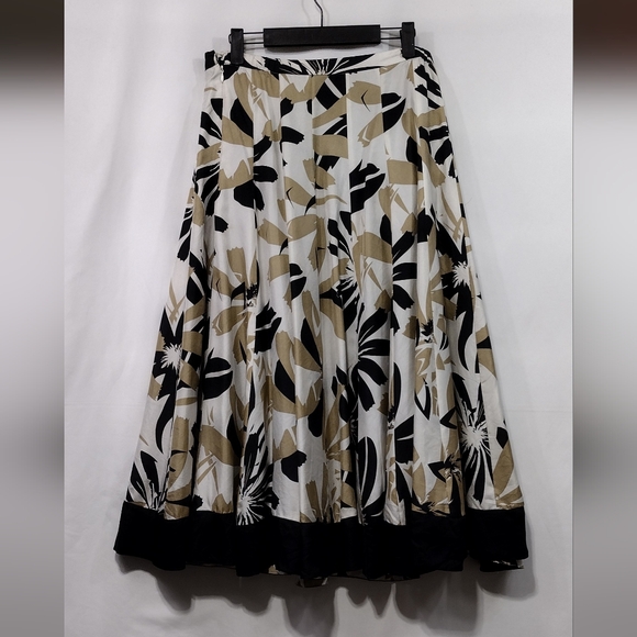 Vintage Coldwater Creek 100% Silk Floral Pleated Skirt Women's S Cream Black 90s - Picture 6 of 10